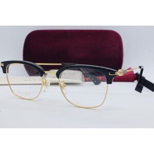 Gucci GG 1606OK 002 Rectangle Black/Gold Eyeglasses Clear Lenses 52mm